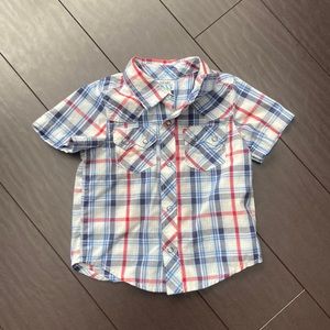 Old Navy boy red & blue Plaid button down dress shirt w/ pockets size 18-24M EUC